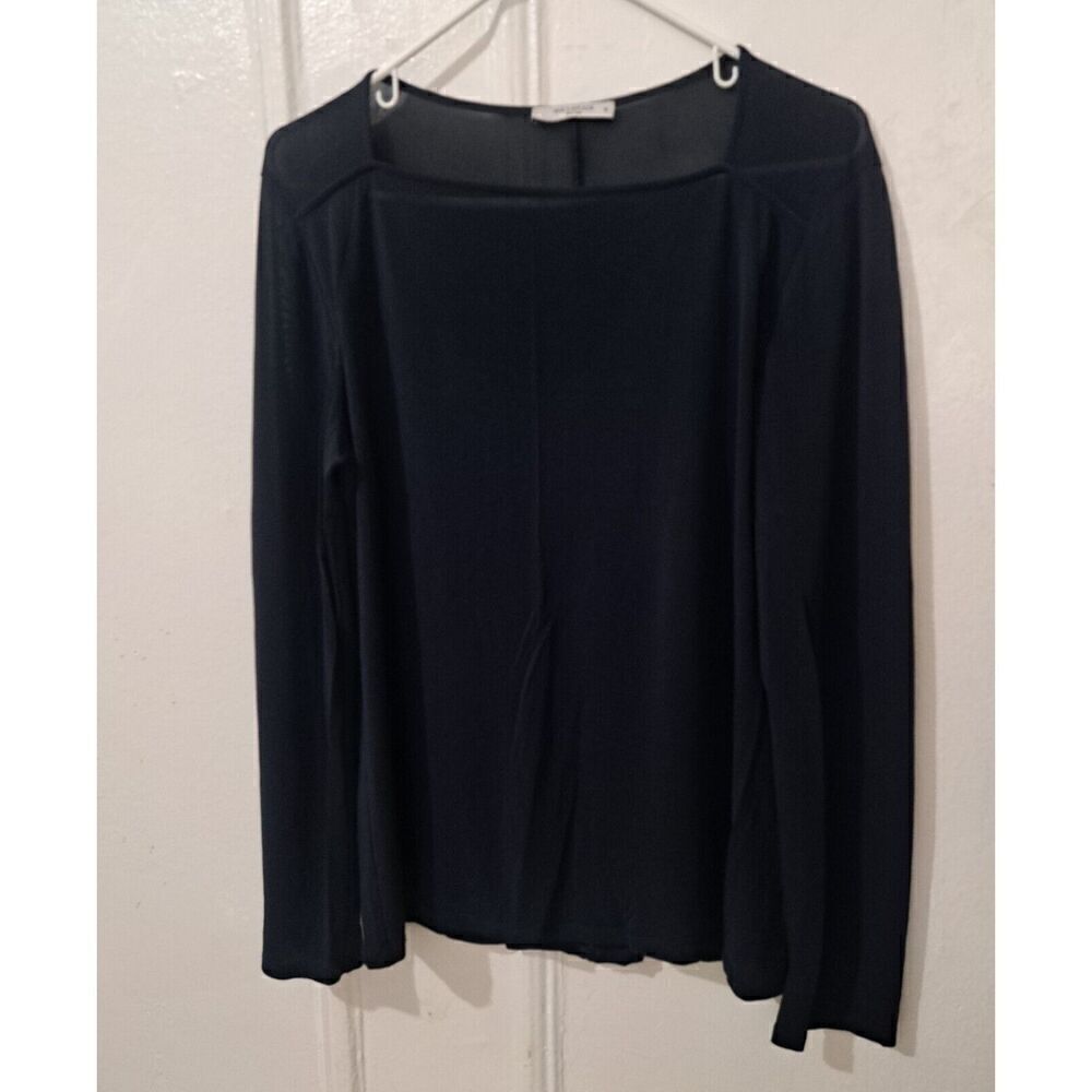Mm Lafleur Womens Xl Square Neck Sheer Nylon Top Navy Blue Longsleeve